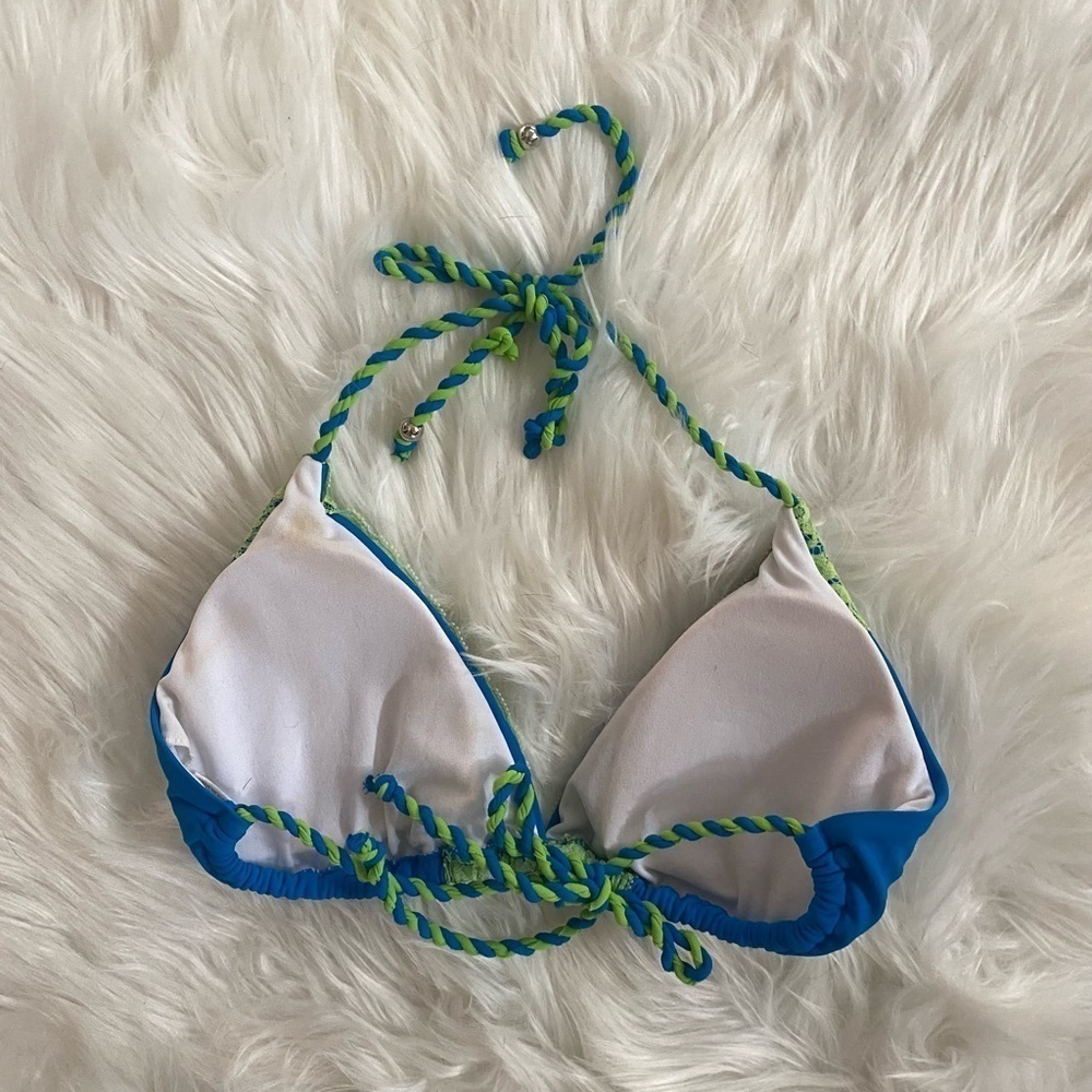 RELLECIGA blue and lime green lace bikini top. Padded size XL - Picture 3 of 6